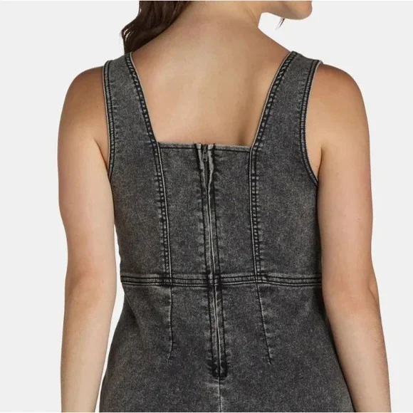 No Boundaries Womens Dress Size S Grey Wash Denim Square Neck Pinafore Mini - Picture 6 of 7